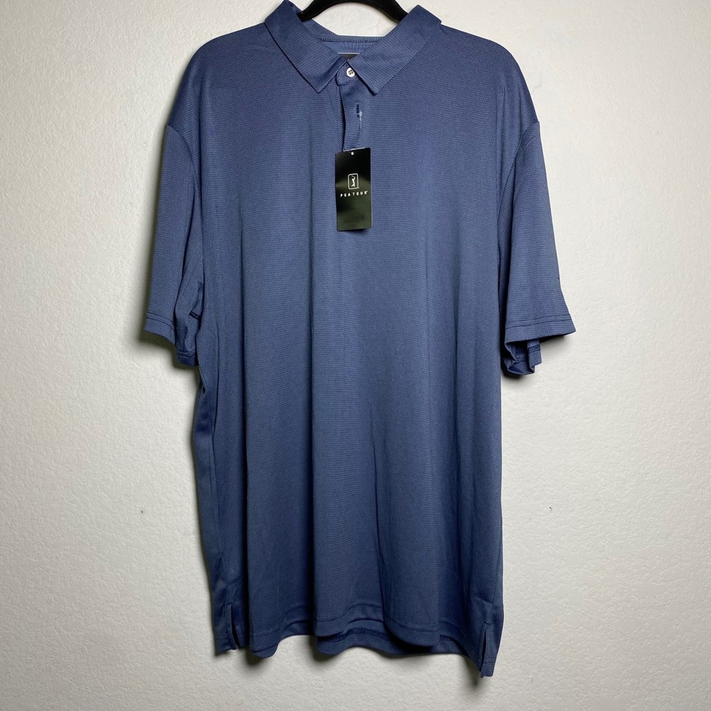 PGA‎ TOUR Mens XXL Blue Golf Polo Shirt Moisture Wicking Sun Protection Stretch
